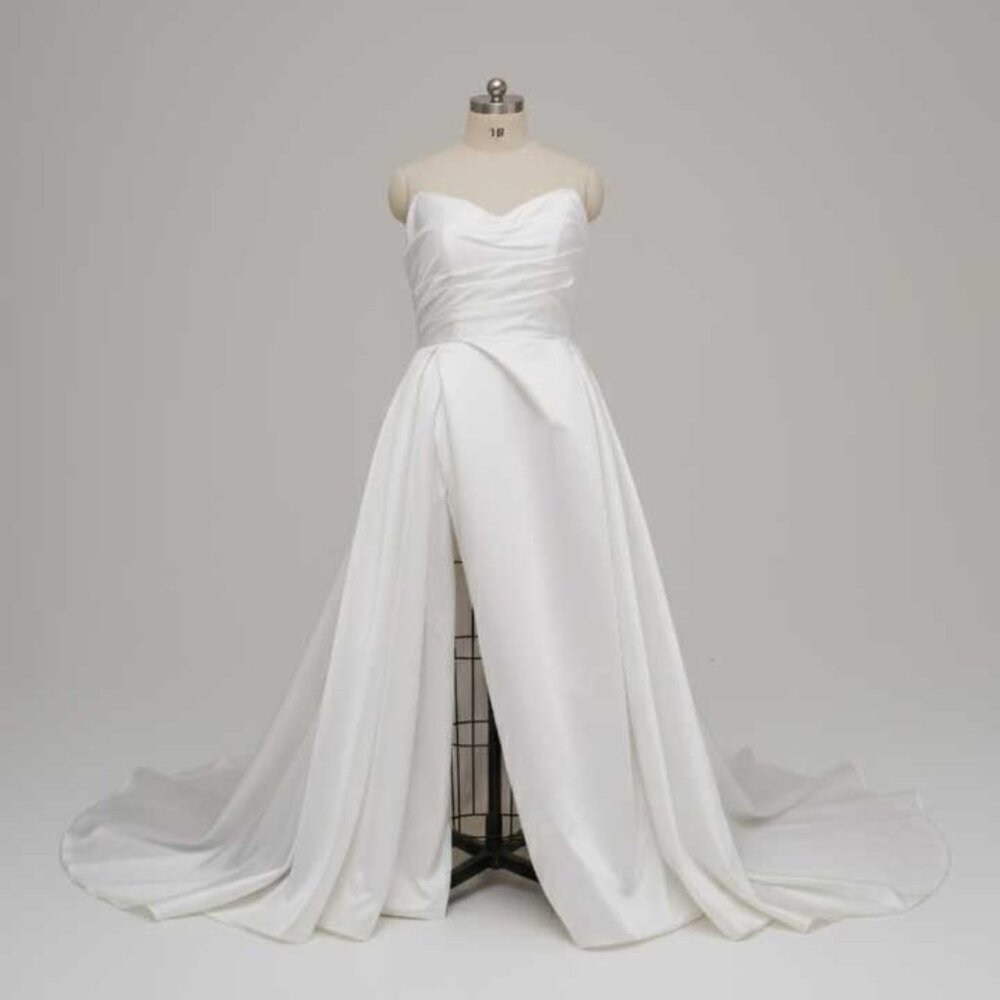 NWT Size 14 Strapless A-line Satin Wedding Dress with Side Slit